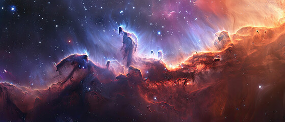 Wall Mural - red nebula landscape with ethereal glow