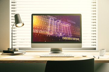 Wall Mural - creative iot concept on modern laptop screen. 3d rendering