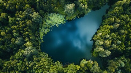 Wall Mural - a wonderful waterfront landscape from a bird's eye view, generated by AI