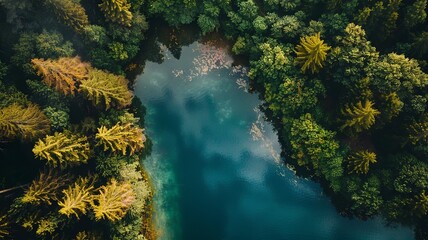 Wall Mural - a wonderful waterfront landscape from a bird's eye view, generated by AI