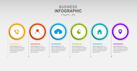 Infographic template with icons and 6 steps. 