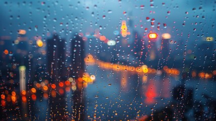 Wall Mural - Create a visually appealing website banner for a financial consulting firm with a theme of beautiful rain and city lights