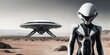 © RobinsonIcious - Alien astronaut on mars like planet with ufo spaceship in background. High resolution photorealistic illustration