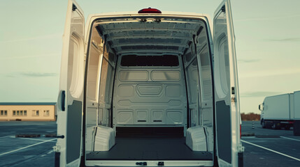 Empty cargo van interior, signaling potential and a blueprint for custom mobile solutions.