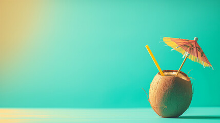 Sticker - there is a coconut drink with a straw and a umbrella in it