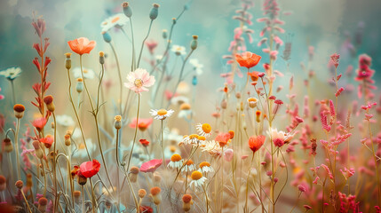 Poster - there are many different colored flowers in a field