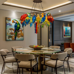 Wall Mural - there are many birds that are perched on the chandelier