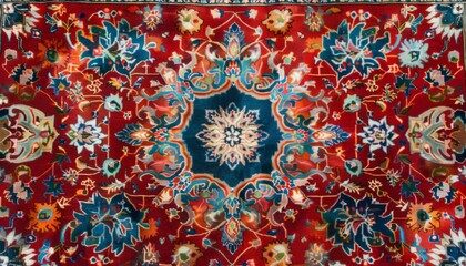 Wall Mural - Textures of traditional wool carpet with geometric pattern. Ornament rug background