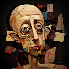 Sticker - painting of a man with a face made of geometric shapes