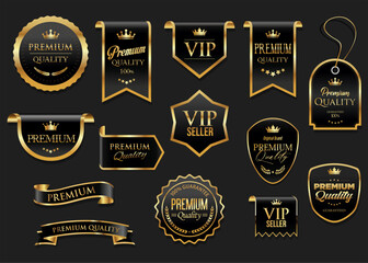 Wall Mural - golden luxury labels and badges gold premium quality certificate ribbons vector illustration