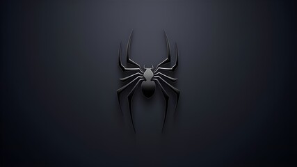 minimalistic logo emblem symbol with a black silhouette of spider on dark isolated background