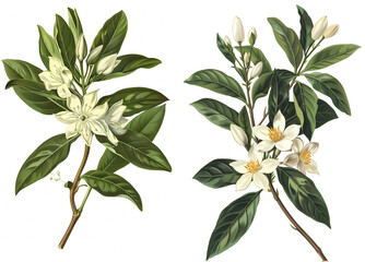 Neroli isolated on transparent background, old botanical illustration