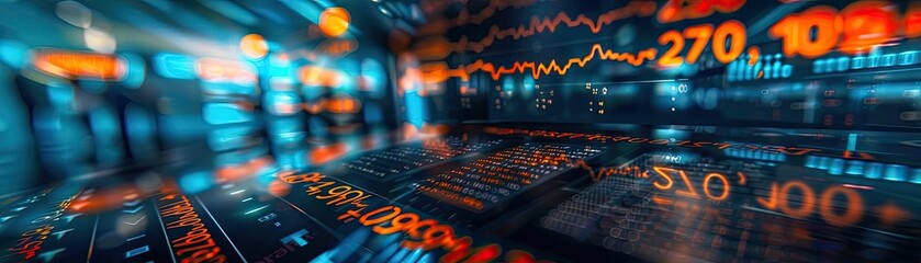 Wall Mural - Abstract image of a digital financial market display with stock market charts and numerical data representing global economic trends.