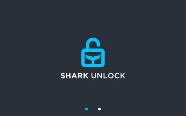 Wall Mural - padlock with shark logo design vector silhouette illustration