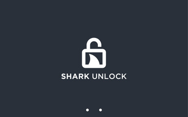 Wall Mural - padlock with shark logo design vector silhouette illustration