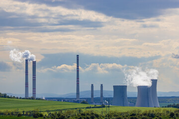 Fresh spring landscape with power station near Most, North Bohemia, Czech Republic