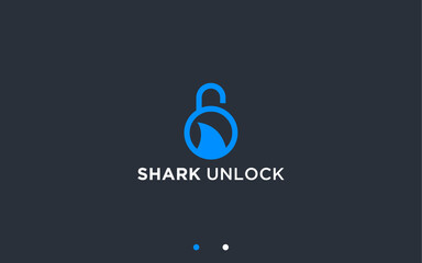 Wall Mural - padlock with shark logo design vector silhouette illustration