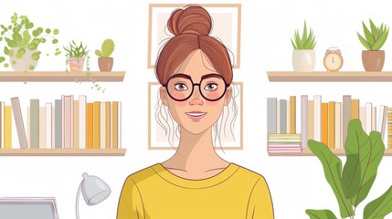 animation of young freelancer working in office. Flat illustration of a poster, beautiful website banner in the Notion illustration style, with a white background and clean, minimalist lines. art illu