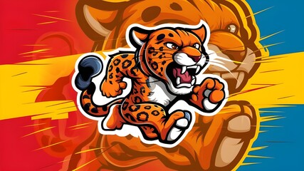 Poster - leopard angry running vector illustration mascot design