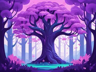 Wall Mural - pastel fantasy purple tree fantasy forest illustration flat design