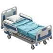 © HDP-STUDIO - Modern hospital bed with blue bedding and advanced features. Ideal for medical and healthcare industry visuals. High quality and detailed.