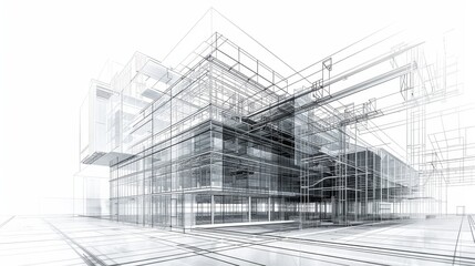 Wall Mural - Engineering Architecture Wireframe: A photo illustrating a wireframe model of a building