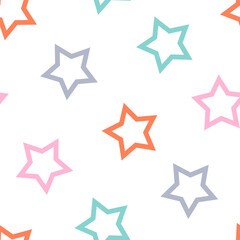 Wall Mural - Seamless pattern with colorful outline stars