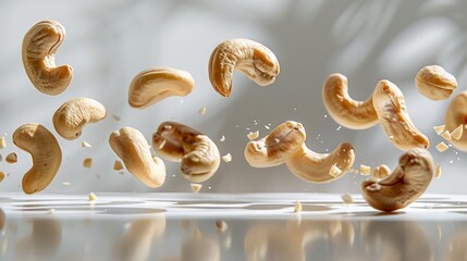 Ethereal Cashew Nuts: Suspended in Mid-Air with Graceful Shadows Below