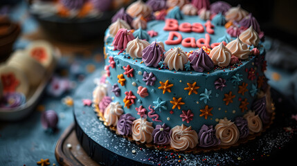 Festive beautiful cake for Father's Day or birthday with text: 