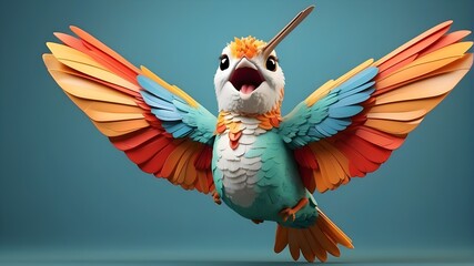 Wall Mural - funny 3D hummingbird in flight
