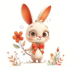 Wall Mural - A cute rabbit holding a flower in its mouth