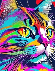  a painting of a Animals with colorful Poster Paint Style Cute Cat Kitten