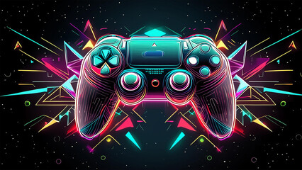 neon video game controller isolated on white