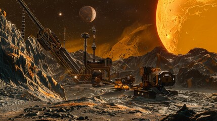 interstellar mining operation on a distant planet