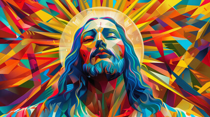 Wall Mural - Colorful religious illustration of Lord Jesus Christ with halo