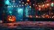 © Juan - A jackolantern sits on a wooden table with a carved face
