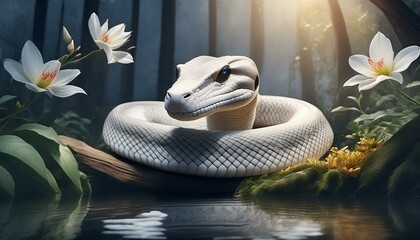 Wall Mural - A white snake in the jungle 