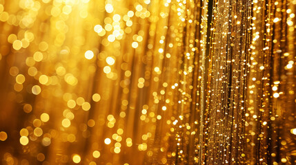 Golden sparkling tinsel curtain, aesthetic party background. Generative AI