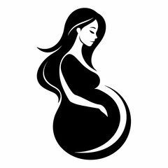 Sticker - A Pregnant woman vector silhouette black color, white background