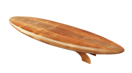 High-quality wooden surfboard isolated on a white background. Perfect for beach sports, surfing enthusiasts, and coastal decor.