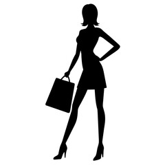 Wall Mural - A shopping girl enjoy the shopping vector silhouette, white background