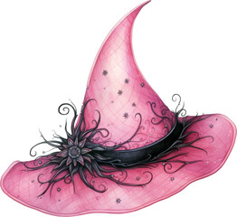 Wall Mural - pastel fantasy pink witch hat isolated on white or transparent background,transparency 