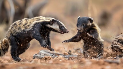 Wall Mural - A honey badger fighting off predators. 