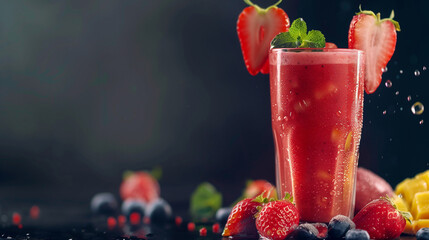 Wall Mural - Fruit smoothie in a glass on the table