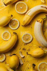 Wall Mural - Bananas and slices of lemon on the table top view