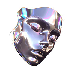 Wall Mural - futuristic chrome woman face isolated. shiny gloss metal human head sculpture. y2k holographic metal