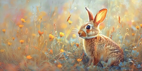 Rabbit in Field. Fresh, Springtime Image.