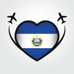 El Salvador Travel Heart Flag With Airplane Icons