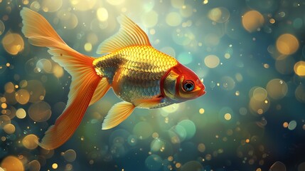 a goldfish swimming in a blue water