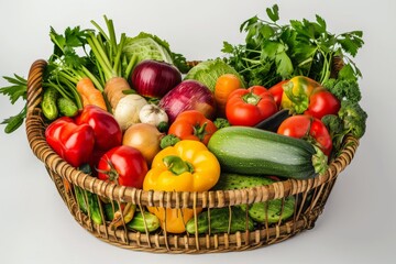 fresh vegetables with wooden basket